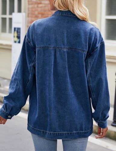 Womens Denim Jacket Blazer Button Down Casual Loose Long Sleeve Vintage Jean Jackets Tops3