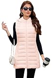 MODERN BUBBLE Packable Long Puffer Vest Women With Hood Sleeveless Lightweight Jacket Womens Winter Vest (US, Alpha, 3X-Large, Regular, Regular, 016-Light Pink)