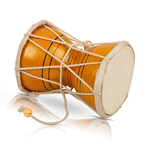 Fait à la main en bois et en cuir classique indien folk Dumroo Damroo Damaru ensemble de batterie à main percussion décoratif collection pièce maîtresse instruments de musique du monde amusant pour Cover