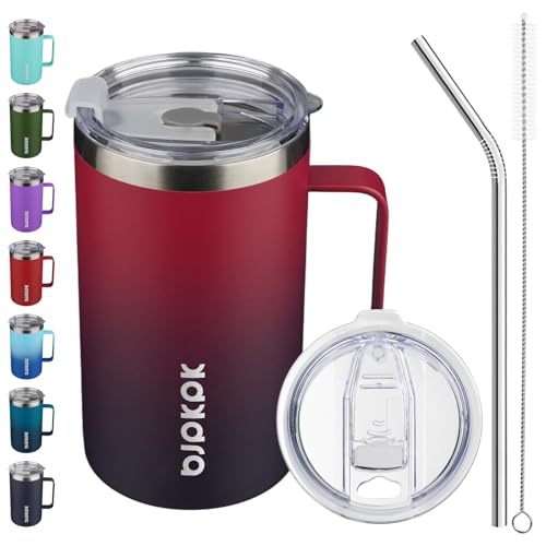 Image of BJPKPK 25oz Insulated Coffee Mug with Handle, Stainless Steel Travel Mug | Keeps Drinks Hot & Cold, Double Wall Vacuum, 2 Lids Included, BPA-Free Coffee Tumbler for Home, Office & Travel