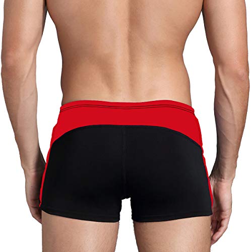 3asyglide Square Leg Suit Mens Comfortable Swimsuit for Polyester PBT Fabric (32, Black&Racing Red)