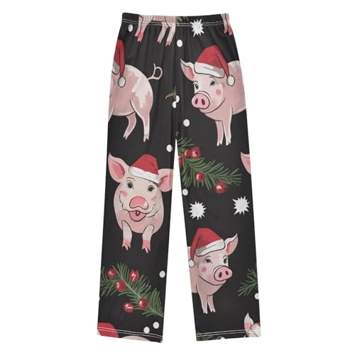 Christmas Pig Berry Boys Long Pants Soft Trousers Elastic Waist Kids Lounge Bottoms with Pockets S-XL2