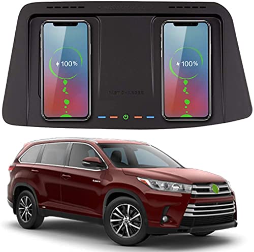 Car Wireless Charger for to-yo-ta Highlander 2014 2015 2016 2017 2018 2019 Center Console Accessory Panel 10W Dual Phone Fast Charging Pad for All QI Smartphones
