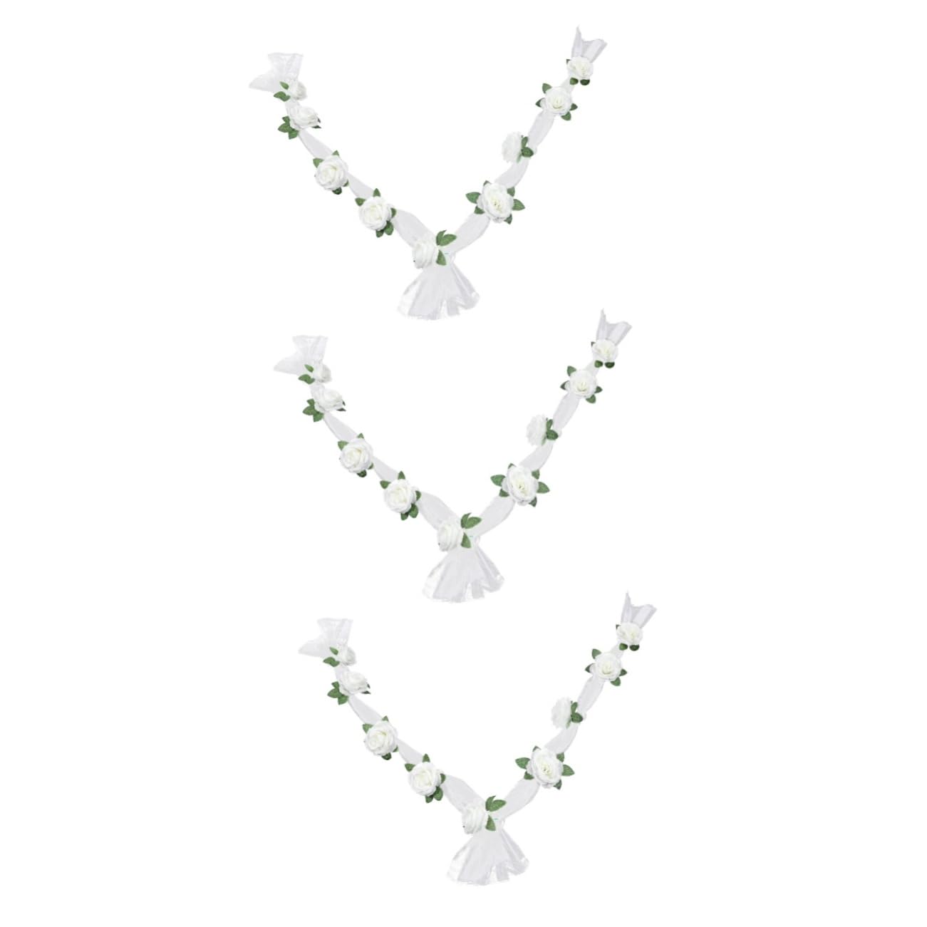 Amosfun 3 Ensembles Ceinture de Voiture de Mariage Titulaire marié artificiels Wedding Decorations Decoration Fete Artificiel décor de Fleurs de Mariage Fausse Rose Blanche Ruban