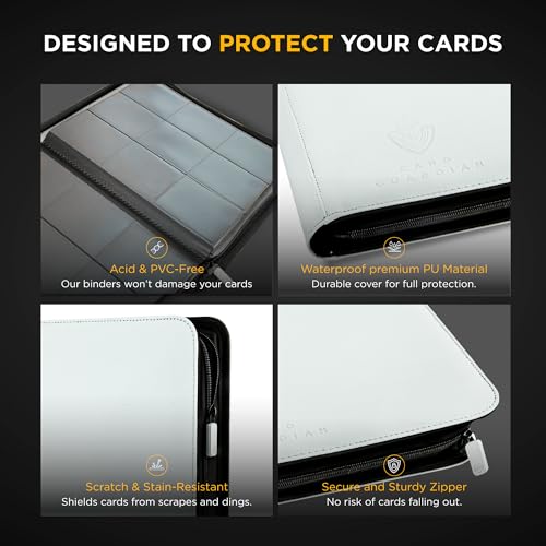 Image of Card Guardian - 9 Pocket Premium Binder with Zipper for 360 cards - side loading pockets for Trading Card Games TCG (White)
