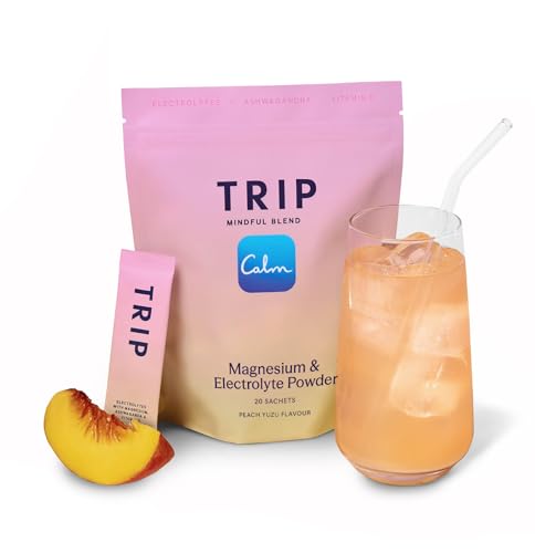 Trip Peach Yuzu Electrolyte Powder | Daily Hydration with Sodium Magnesium Vitamin D & More | Vegan | Pack of 20 x 7.2 g sachets