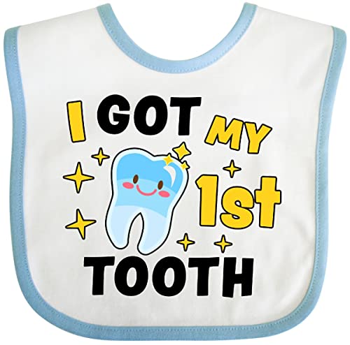 inktastic I Got My 1st Tooth with Cute Baby Bib, White and Blue