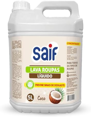 Lava Roupas Líquido Concentrado Coco Saif 5L, Saif, Sabão Líquido...