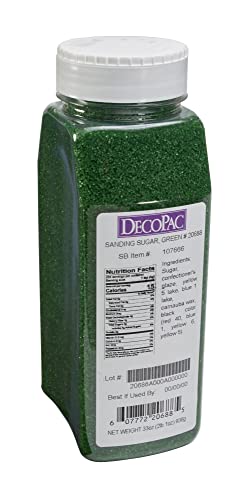 DecoPac Sanding Sugar | Green Edible Sugar Sprinkles | 33oz | Edible Sanding Sugar in Handheld Container | Made In USA | Sugar Sprinkle Mix For Cakes, Cupcakes, Cookies, Extra Large Pack | 33 Ounce - Green