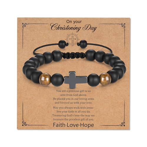 Toplstud Christening Gifts for Boys, Cross Bracelets for Son Grandson Godson, Boy's Beaded Rope Bracelet, Christian Jewellery Religious Gift for Christian Boys