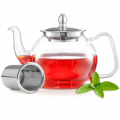 Handcrafted Removable Infuser Tea Pot - 850ml Clear Borosilicate Glass Teapot with Strainer for Elegant Brewing