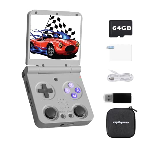 2025 New Miyoo Flip V2 Handheld Game Console 64GB,3.5-inch 640*480 IPS Screen 3000mAH Battery Portable Video Gaming Console with Storage Case retroid Pocket flip 2 Retro Gaming Console Gary