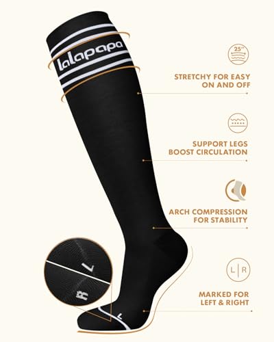 Image of Thick Soft Cotton Compression Socks for Women Men 15-20mmHg Knee High Breathable Cotton Socks for All Day Comfort