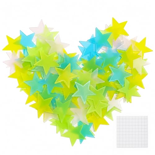 Glow in The Dark Stars Wall Stickers 100pcs Mixed Color Luminous Stars Decals 2.7cm Small Removable Wall Decals PVC Night Light Stars for Kids Room Decor Bedroom Ceiling Decor Home DIY Decor