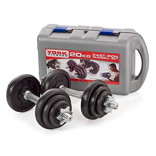 York Fitness Jeu d'halteres en fonte de 20 kg avec valise...