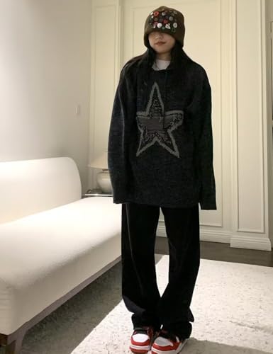 Pullover Sweaters for Men Y2k Oversized Long Sleeve Knit Goth Star Graphic Sweater Hoodie Streetwear Punk Clothes4
