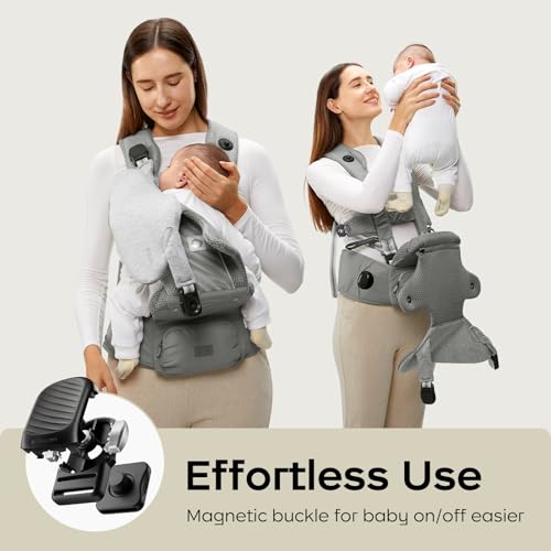 Image of Bc Babycare Hexa Effortless Baby Carrier with Hip Seat - Ergonomic Toddler Carrier (13.2-33 lbs), Adjustable Slide Lock & Knob, Hip-Healthy Design for Parent's Back Relief, Gray
