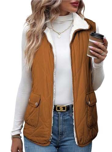 SHEWIN Women Puffer Vest Casual Stand Collar...