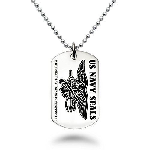 Kriskate & Co. Laser Engraved U.S. Navy Seals + Psalm 23:4 Inscription, Military Style Stainless Steel Dog Tag Necklace Made in USA