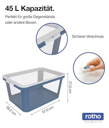 Boîte de rangement 45L Rotho Albris transparente et bleue avec couvercle clippé
