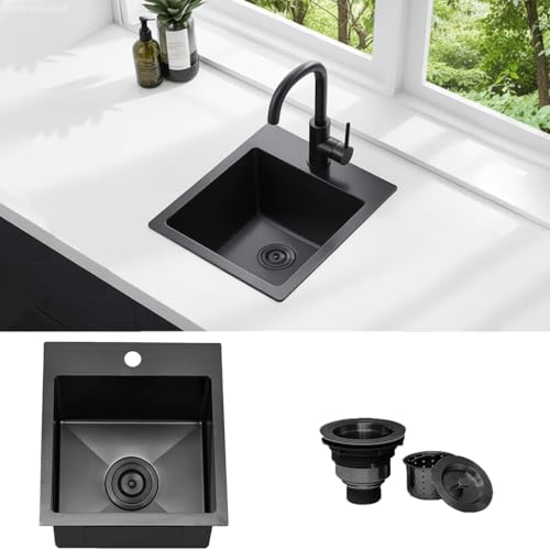 KINGO HOME Black Bar Sink Drop In,13 x 15 Inch