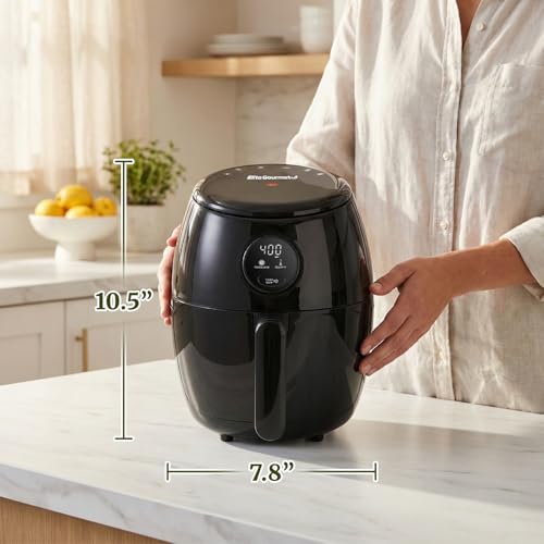 Image of Elite Gourmet EAF2612D Personal Programmable Air Fryer, 1000W, 2.1Qt, Black | Compact Space-Saving Design, Oil-Less Healthy Cooker, Timer & Temperature Controls