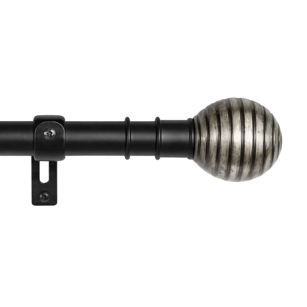 The Decor Mart 84"-144" Adjustable Curtain Rod for Door & Windows with Brackets Set Curtains Hanging Extendable Iron Metal Pipe Holder with Engraved Metal Finial (Black, 0.75" Diameter)