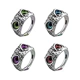 4Pcs Eye Owl Finger Ring Set for Men Women 925 Sterling Silver Demon Eye Owl Ring Retro Animal Rings Adjustable Stainless Steel Owl Rings for Teen Boys Girls (Owl Ring)