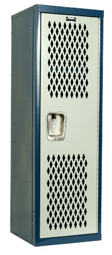 Hallowell Home Team Locker, 15"W x 15"D x 48"H, Dark Blue Body / Light Gray Door, Single Tier, 1-Wide, Knock-Down