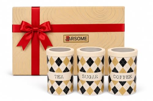 Image of Brit Collection Airtight Kitchen Container| Set of 3-850ML| Beige Black | Metal Storage Jars for Tea, Coffee & Sugar| Vacuum Sealed, Moisture Proof, Food Grade Canisters for Freshness