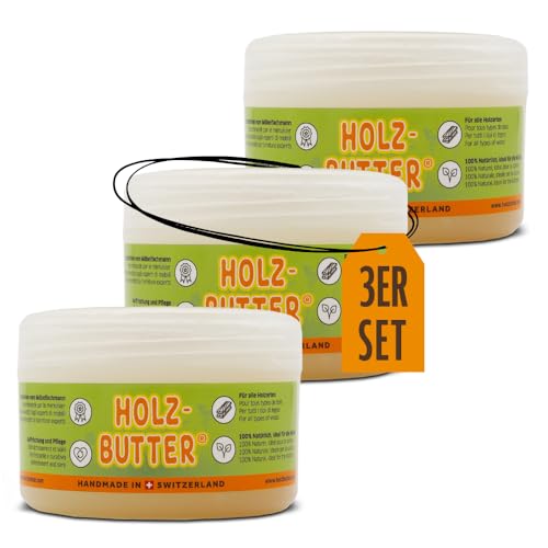 Renuwell Holz Butter 3x 250 ml Intensiv-Pflege für alle Holzarten Möbelpflege 100% natürliche Inhaltsstoffe Lebensmittelecht hochwertiger Holzbalsam mit Bienenwachs Schweizer Qualität