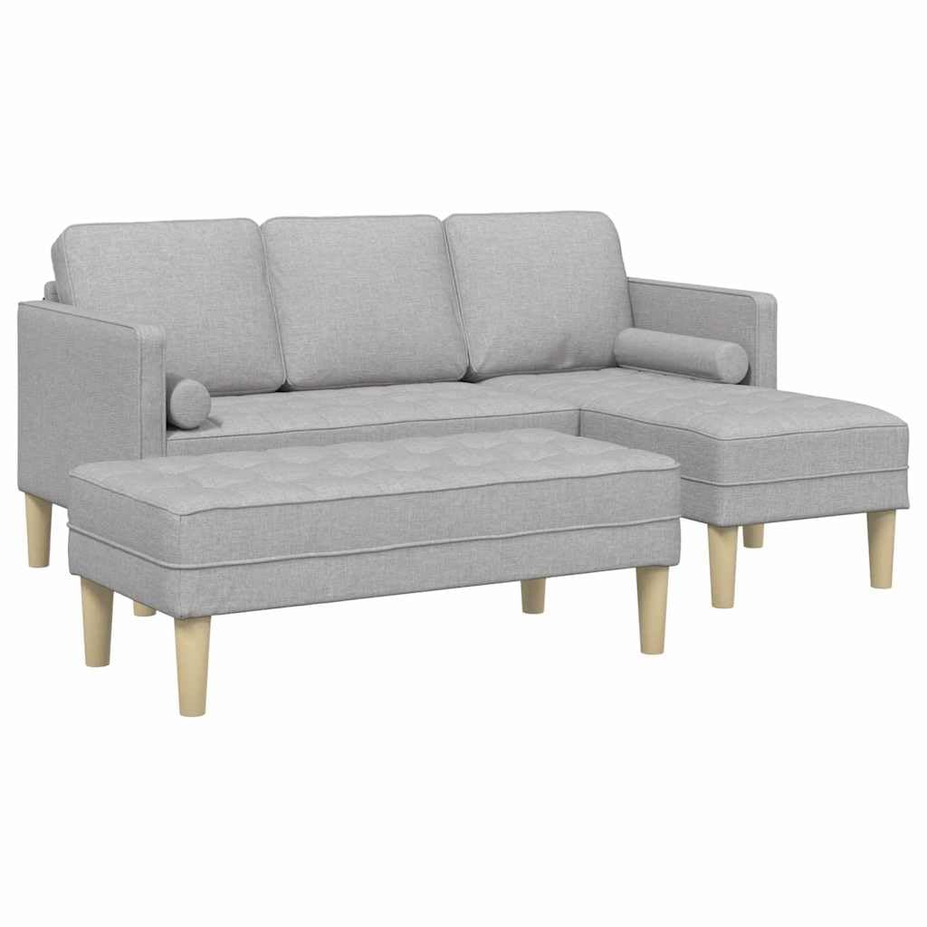 Ensemble de Canapé Modulable 3 Places avec Pouf, Canapé d'angle en Tissu Polyester pour Salon, Canapé Design Moderne avec Accoudoirs Plats, Gris Nuage, 173 x 131 x 67 cm