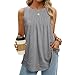 RODYETQQ Womens Tank Tops Summer Round Neck Sleeveless Cami Shirt Loose Fit Pleated Flowy Tunic Tops Curved Hem Fashion Clothes Plus Size Tank Top(A04 Greys,Medium)
