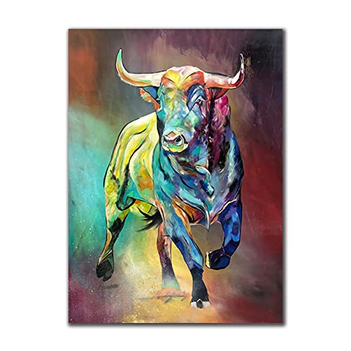 Peintures animalières style graffiti taureau affiches gravures art mural salon 70x100cm