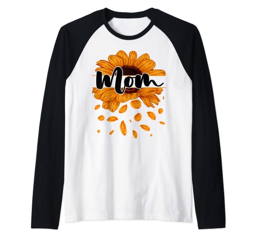 Mom With Yellow Sunflower Floral Graphic Mothers Day Camiseta Manga Raglan
