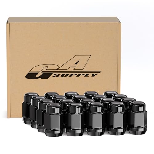 GAsupply 1/2 x 20 Black Lug Nuts, 1/2''-20 Closed End Bulge Acorn Lug Nut Set 1.38" 35mm Tall 3/4" 19mm Hex Conical Seat 60 Degree, 20pcs