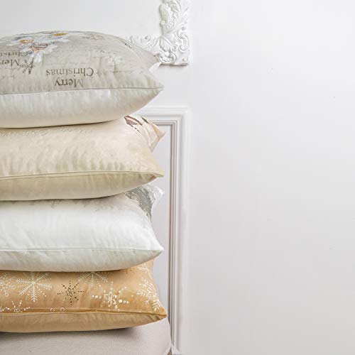 Phantoscope Pack Of 4 Merry Christmas Decorative Velvet Embroidery Throw Pillow Cover With Snowflake, Trees, Elves, Elk Cushion Covers For Xmas Couch Sofa, Beige And Gold, 18 X 18 Inches, 45 X 45Cm #TOP5