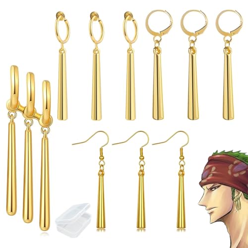 JinYu 10 Pcs One P. Earrings, Anime Dangle Earrings Costume Cosplay, Piercing Cuff Claw Drop Earrings Jewelry Gift for Anime Zoro Lover Fans2