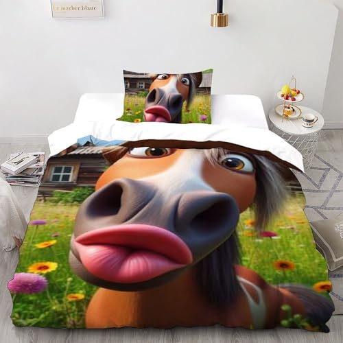 Housse de couette poney imprimé 3D animaux en microfine douce