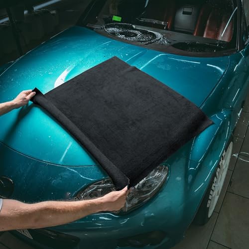 Image of 400 GSM Microfiber Cloth for Car Drying (Pack of 2) - 60x40cm Car Cleaning Cloth Superior Softness, Super Water Absorbent Towel for Car, Bike and Household Cleaning - Black