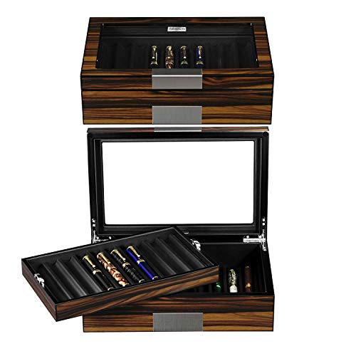 Lifomenz Co Pen Display Box Ebony Wood Pen Display Case,Fountain Pen Storage Box,20 Pen Organizer Box With Glass Window Pen Collection Box With Tray #TOP2