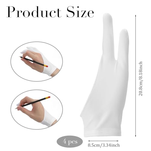 Guantes para dibujo digital, 4 piezas, guantes anti-toque accidental de nailon y spandex, blancos, para tabletas gráficas y bocetos en papel miniatura 2