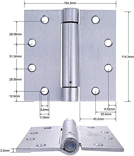 Stylever 2 Pack - 4.5" Brushed Satin Chrome Finish Self Closing Reversible Door Hinge - Heavy Duty Commercial Spring Door Hinge - Ul Listed #TOP1