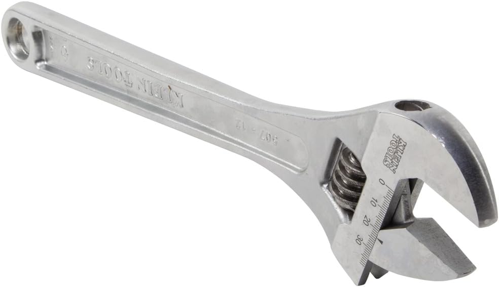 Klein Tools 507-12 Adjustable Wrench, Extra Capacity Jaw Forged Drive Wrench with High Polish Chrome Finish, 12-Inch