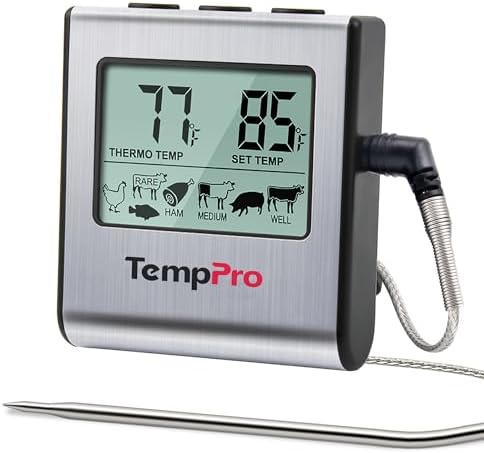TempPro TP16 Large LCD Digital Cooking Food Meat Thermometer with Timer and Stainless Steel Probe