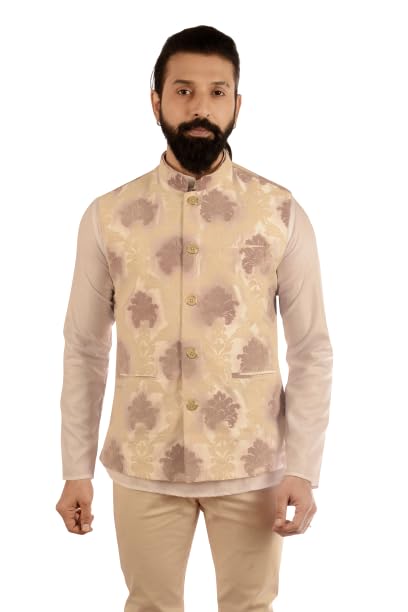 KARNAM Art Silk Jacket For Men - Comfortable Art Raw Silk Fabric Made with Mandarin Collar and Pocket Square | Suitable With Shirt and Kurta