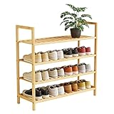 Bambly 4 Tier Bamboo Wooden Shoe Rack for Closet & Entryway, Free Standing Shoe Rack Stand Organizer Shelf for Garage, Bedroom, Small Space Storage, Stackable