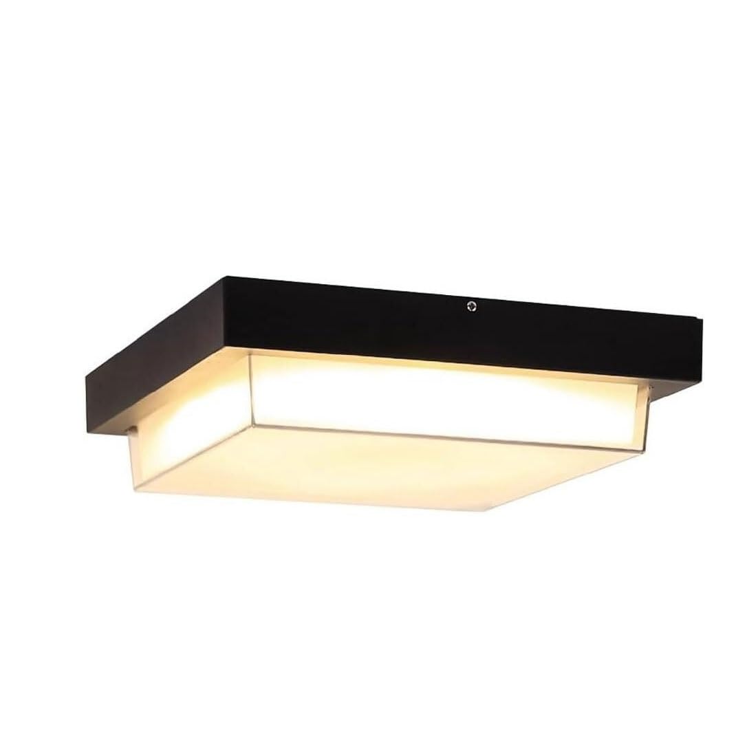 NHPJFDC Modern Black Square LED Flush Mount Ceiling Light - Waterproof Outdoor Porch Patio Ceiling Lighting Fixture for Entryway Hallway(Small: 22cm)