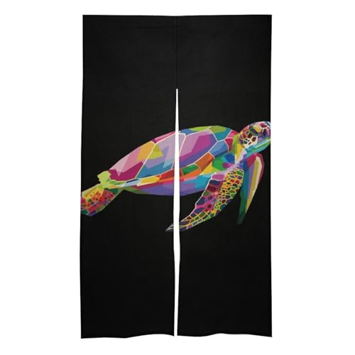 Tropical Small Turtles Noren Doorway Split Shower Curtain Long Type Window Treatment for Privacy Partition Divider