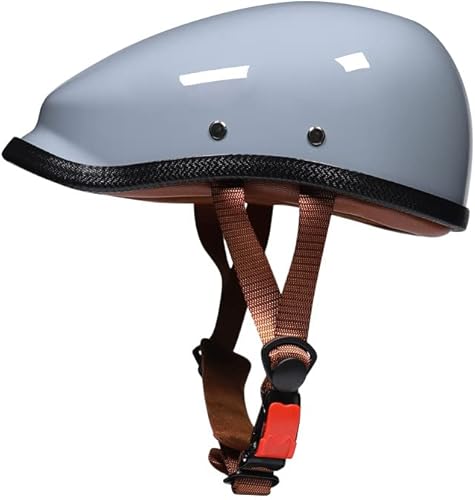 Vintage Motorcycle Helmet, Beret Helmet Summer Helmet, Half Helmet German Helmet, Retro Open Face Helmet with ANG Double D Buckle,DOT Approved for Bike Scooter ATV UTV (Cement Grey,XL)